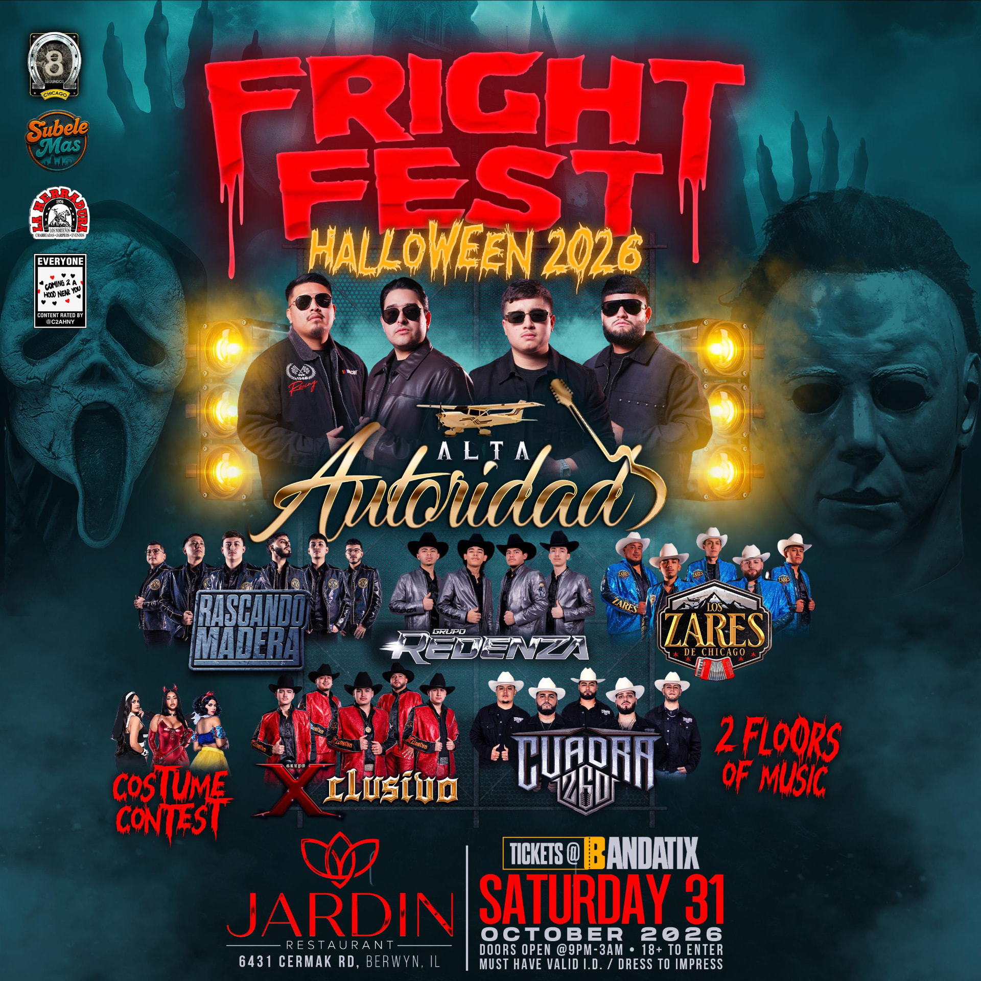 Fright Fest Halloween 2026 flyer — Jardin Restaurant, Berwyn